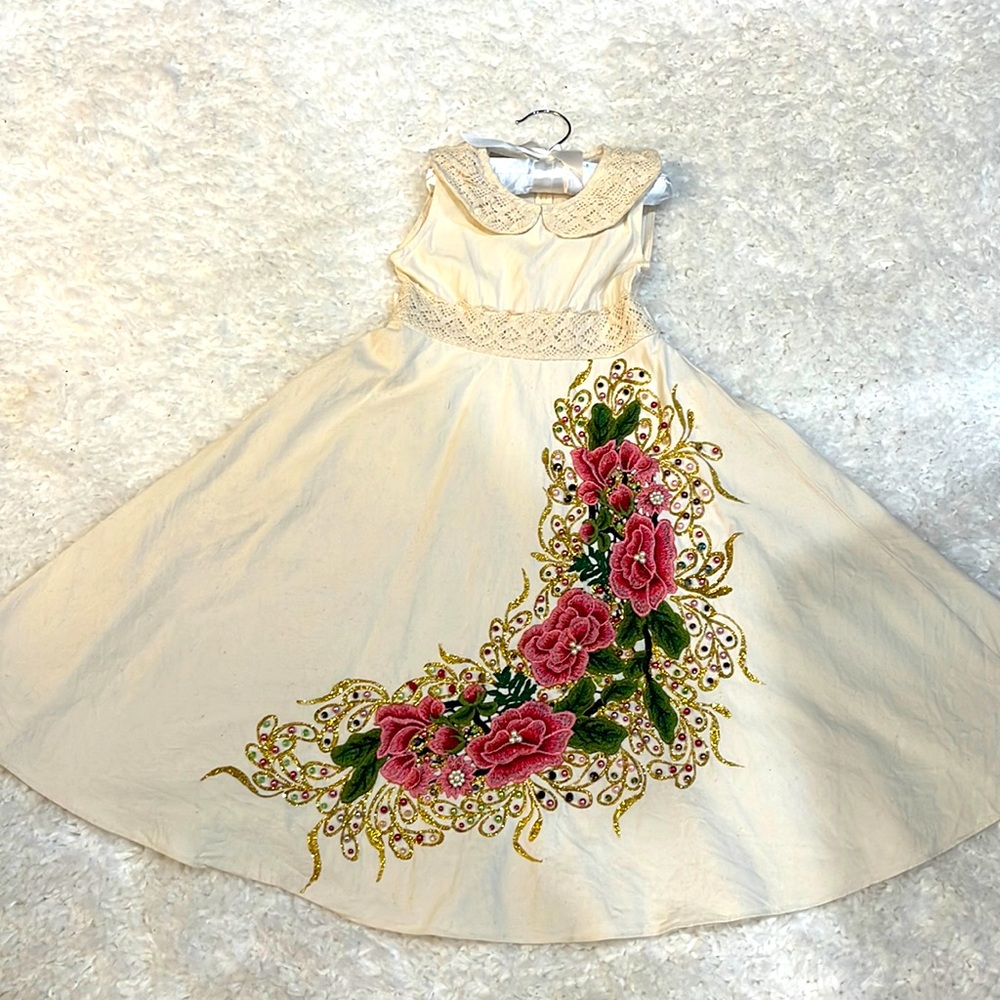 Beautiful Custom Hand Made Mexican Manta Embroidered Girls Dress